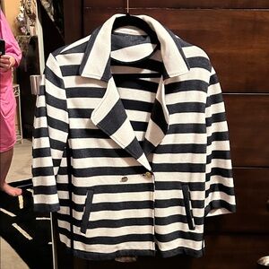Striped Navy and White Women's 
Lightweight Jacket  M